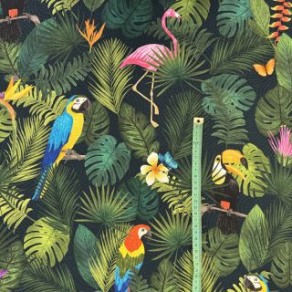 Țesătură decorativă premium Tropical jungle bird digital print